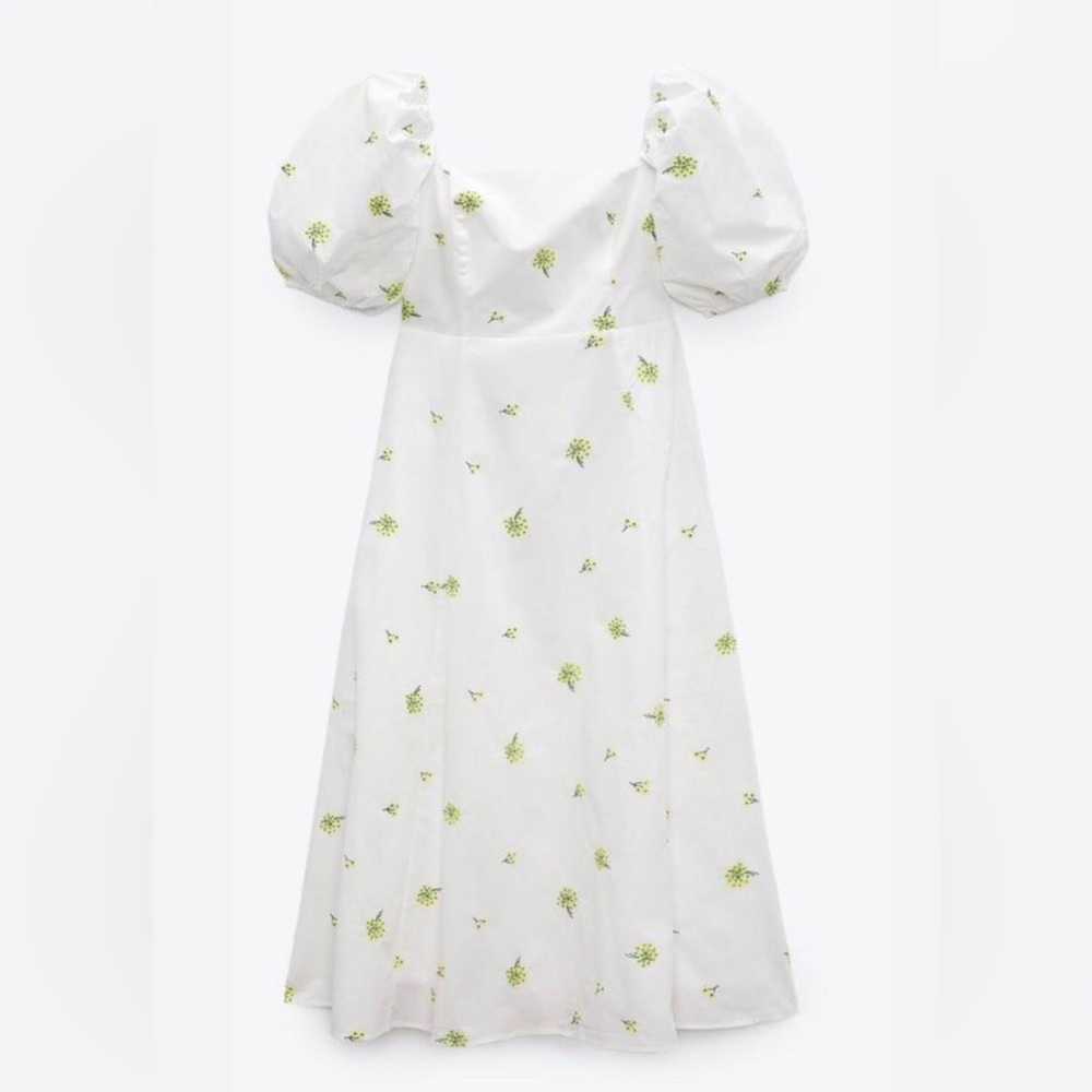 #106 - ZARA White Embroidered Poplin Long Dress -  Size Small - Picture 2 of 15